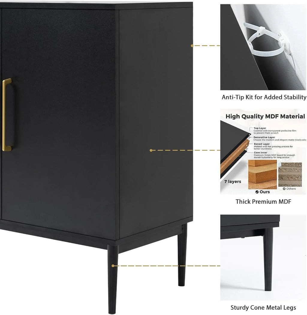 Free Standing Cabinet Black Wood for Living Room, Bedroom, Dining Room, Hallway, Entryway