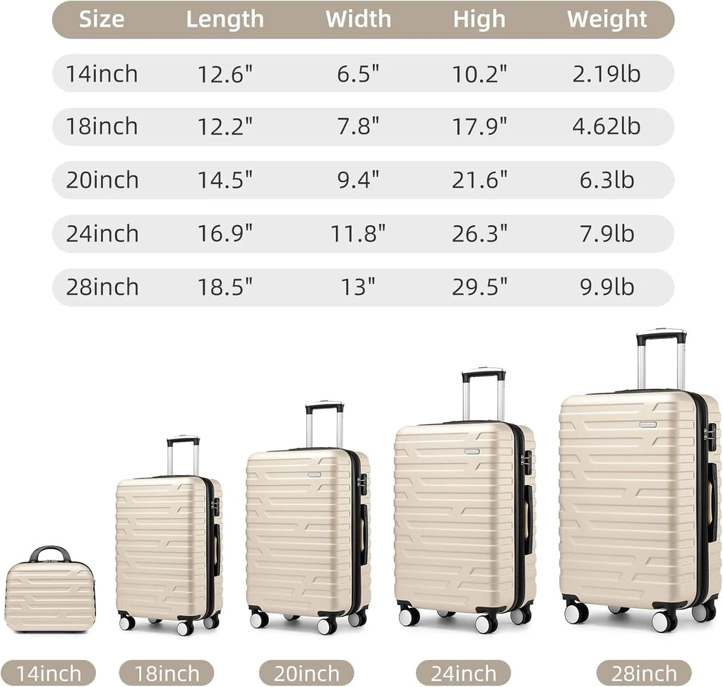 Luggage 6-piece hardshell expandable suitcase lightweight travel carry-on luggage set