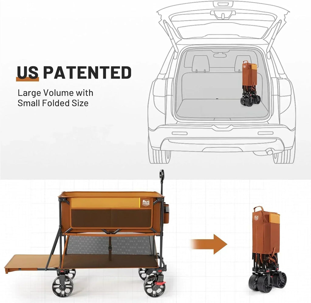 400L Large Capacity Folding Double Decker Cart with Brakes 54 Inch Extra Long Extended Cart