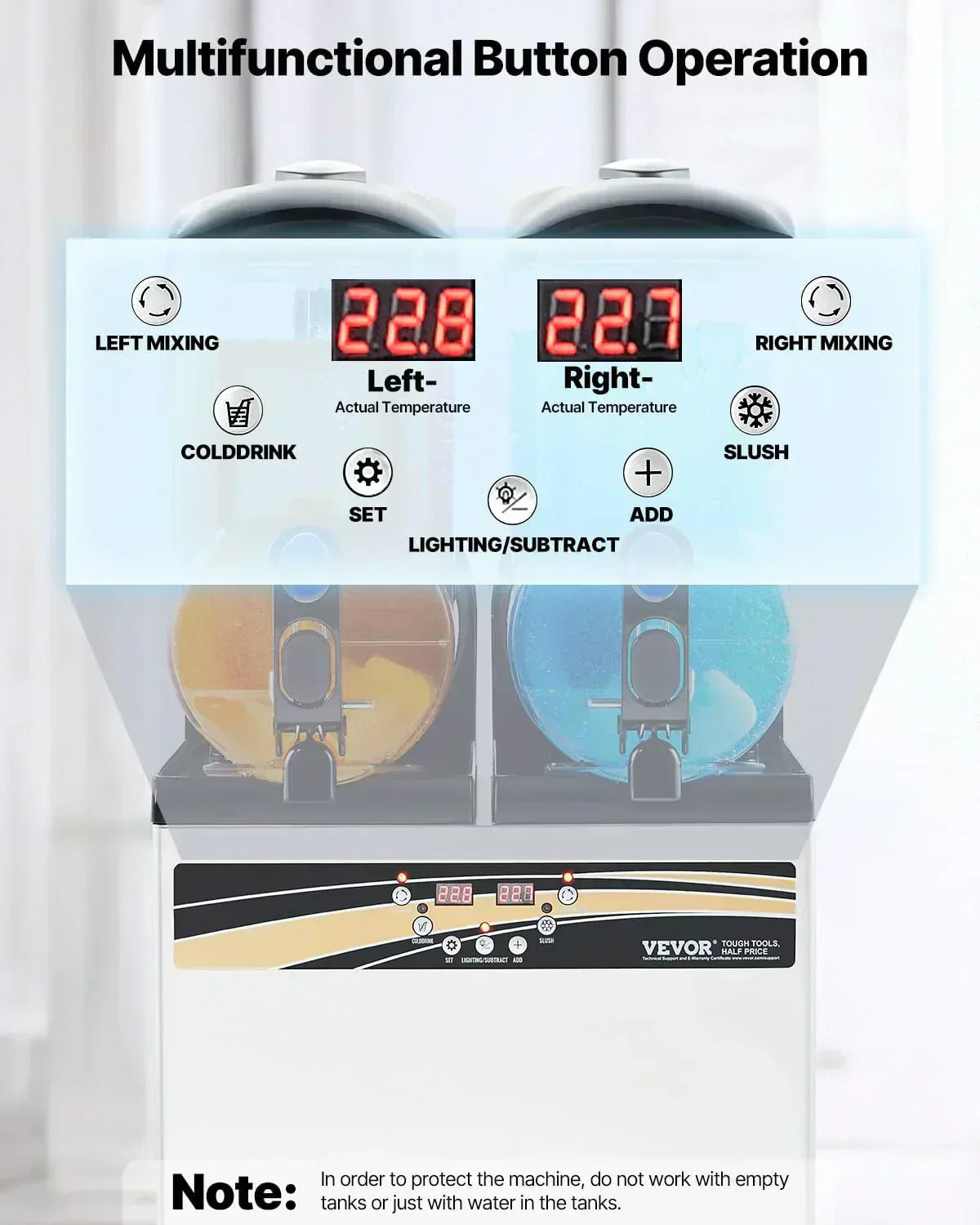 VEVOR Slushy Machine 15Lx2 Double Tank Commercial Margarita Machine 120 Cups Stainless Steel