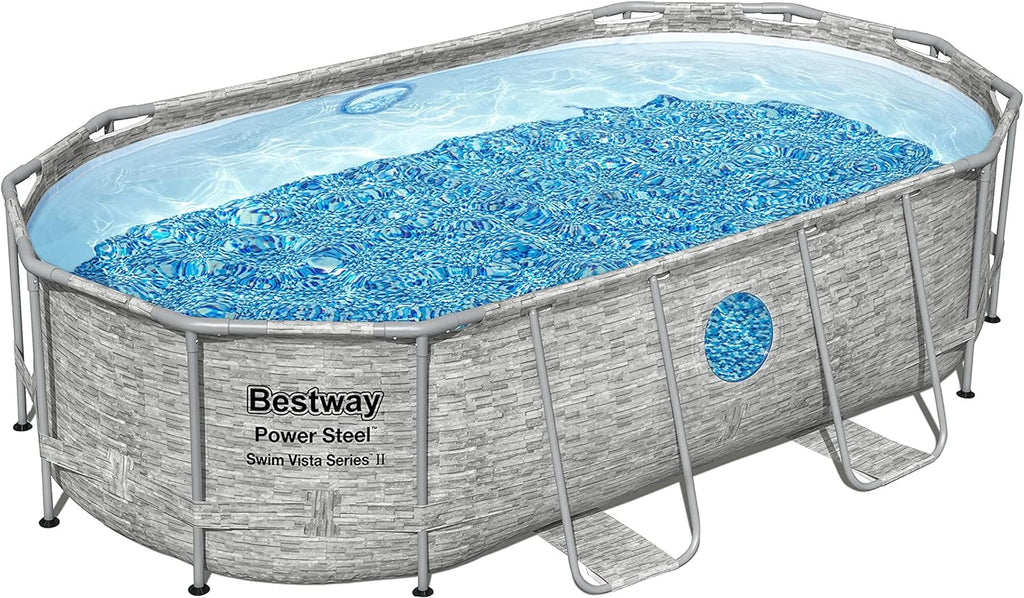 Power Steel 14' x 8'2 x 39.5 Oval Above Ground Pool Set | Includes 530gal Filter Pump, Ladder, ChemConnect Dispener