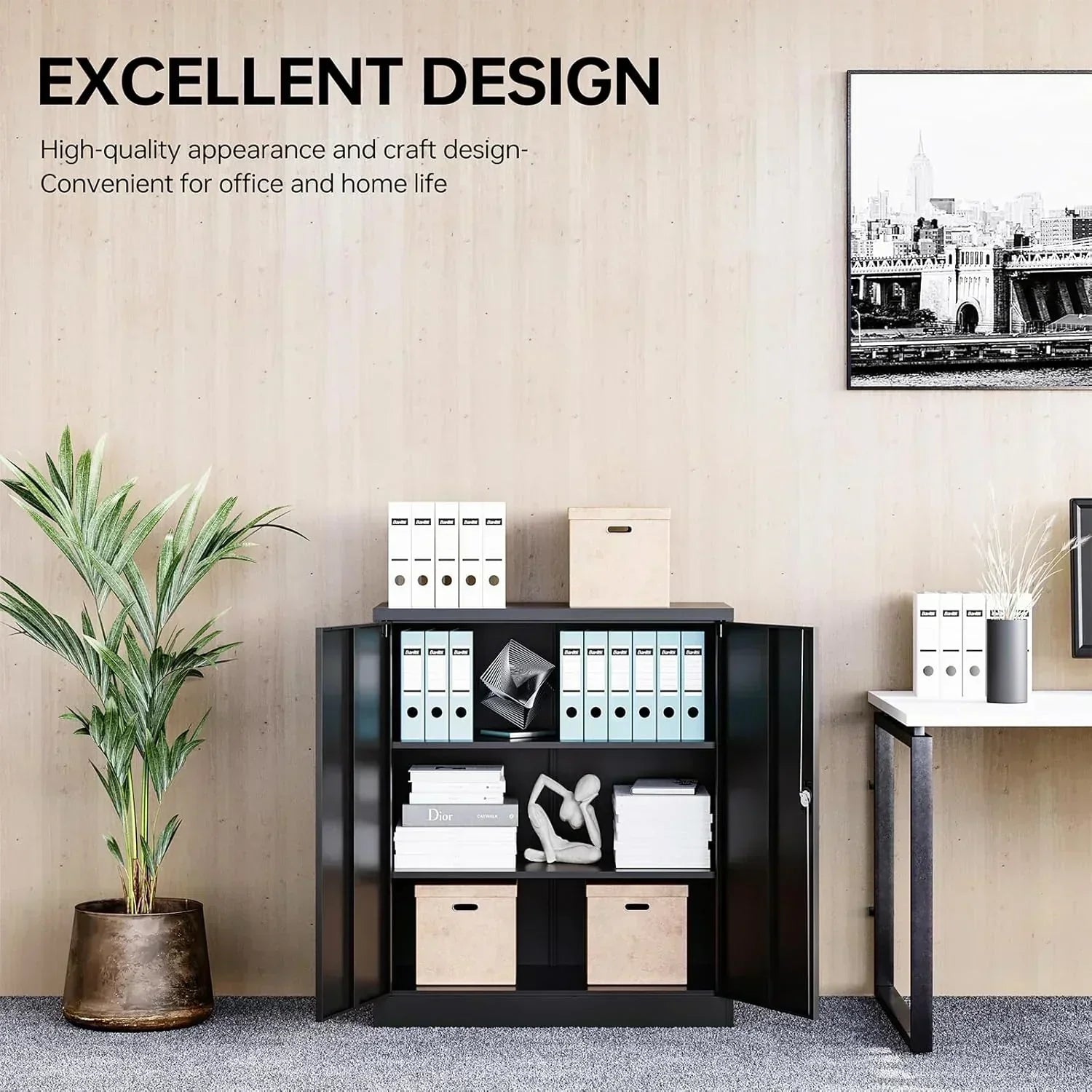 Metal Storage Cabinet with 2 Doors and 6 Shelves Black Metal Cabinet Garage Storage Cabinet