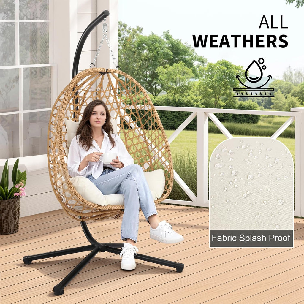 Egg Chair with Stand Patio Wicker Hanging Chair Hammock Swing Chair 350LBS Capacity for Bedroom