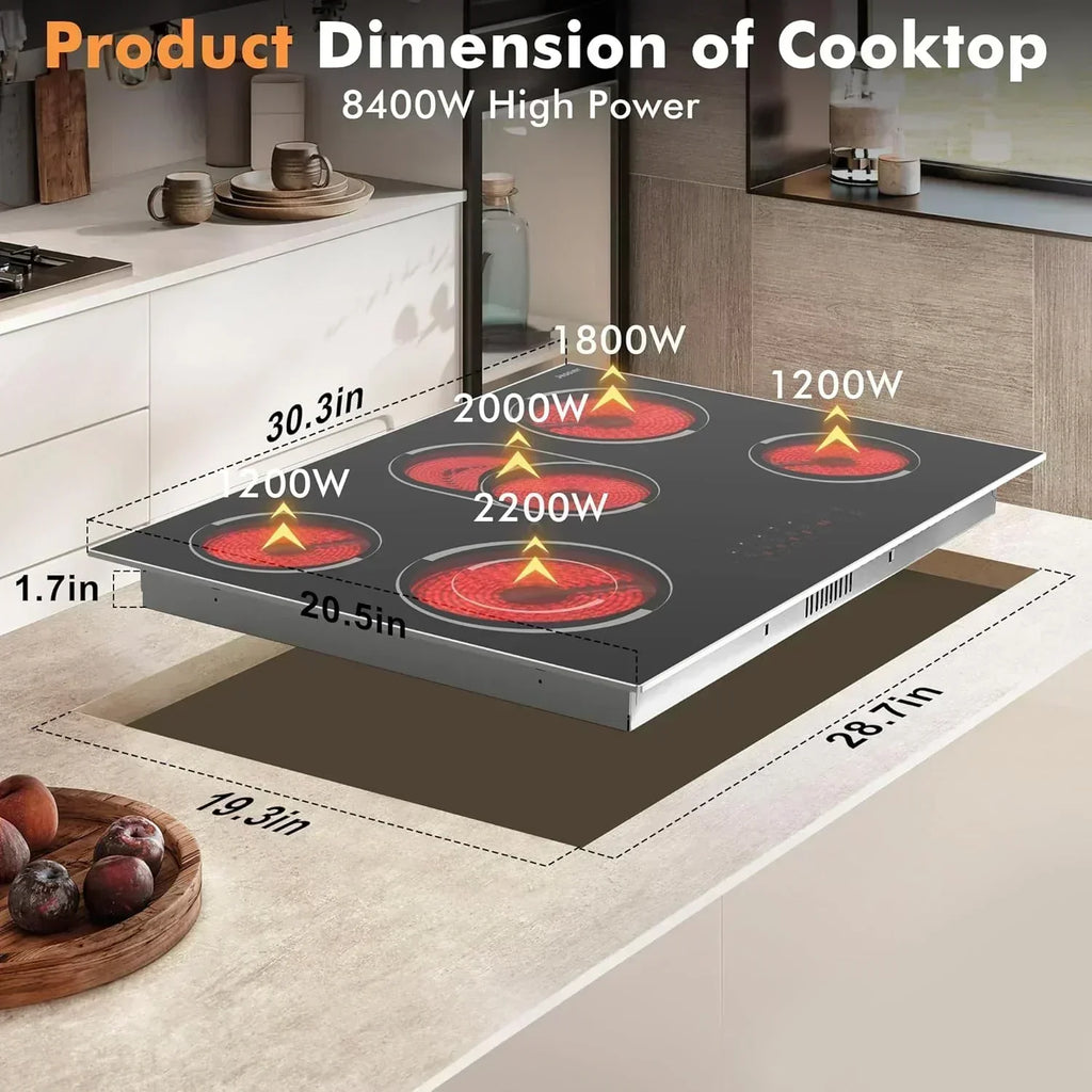 Electric Cooktop 30 Inch - 5 Burners Built-in Ceramic Cooktop 30 Electric Stove Top