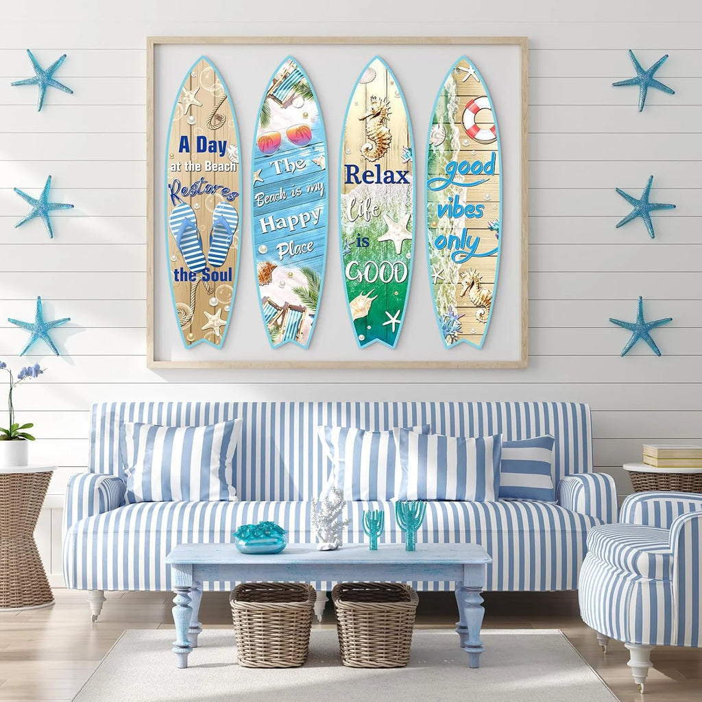 Blulu 4 Pcs Surfboard Wall Decor Surfboard Wall Hanging Sign Wooden Beach Decoration Summer Theme Decor Hawaiian Luau Party Decoration for Home Bar Aloha Tropical Birthday Party(Tiki)