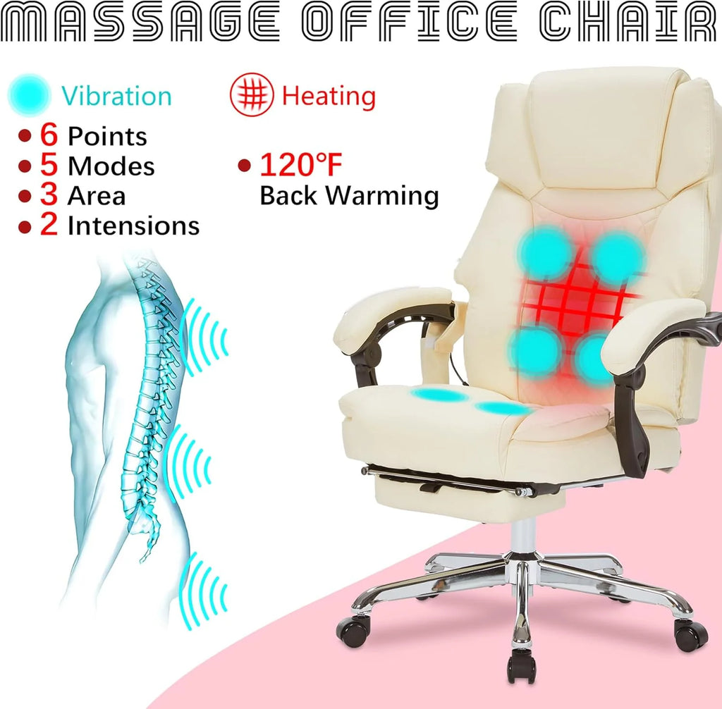 Massage Office Chair with Footrest 6 Point Vibration and Heating Home Executive Office Desk Chair