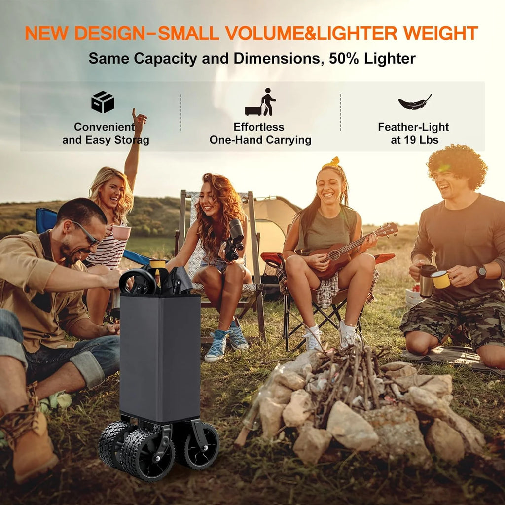 Large wheel foldable beach cart, foldable beach cart with all-terrain wheels, large load capacity, heavy duty cart