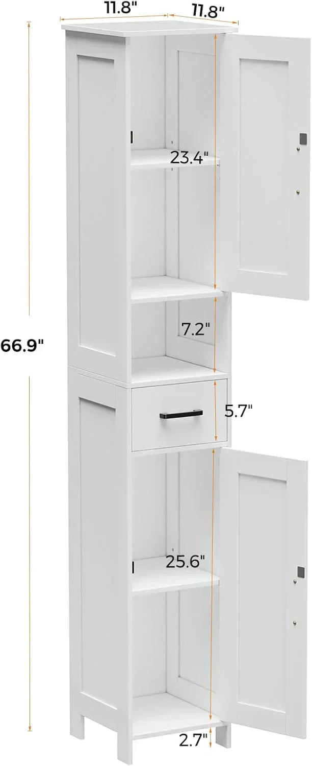 Homhedy 67 H Tall Bathroom Storage Cabinet with 2 Barn Doors and 1 Drawer Narrow Storage Unit