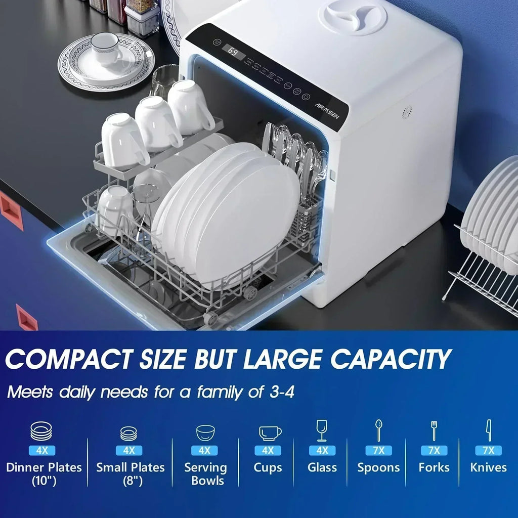 AIRMSEN portable tabletop dishwasher 5 washing programs mini dishwasher