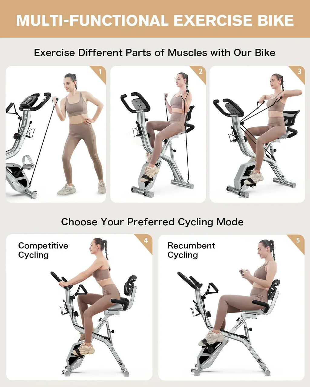 pooboo Folding Exercise Bike Foldable Fitness Stationary Bike Machine Upright Indoor Cycling Bike