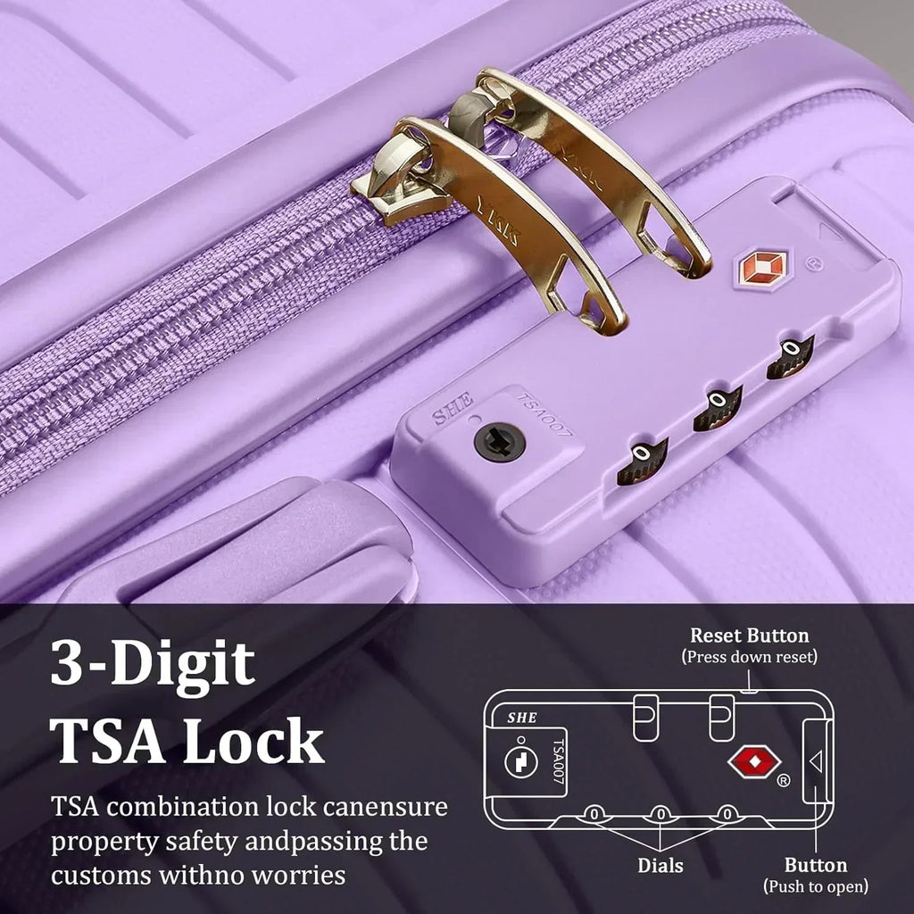 5-piece PP hardshell lightweight travel carry-on luggage set with dual spinner wheels