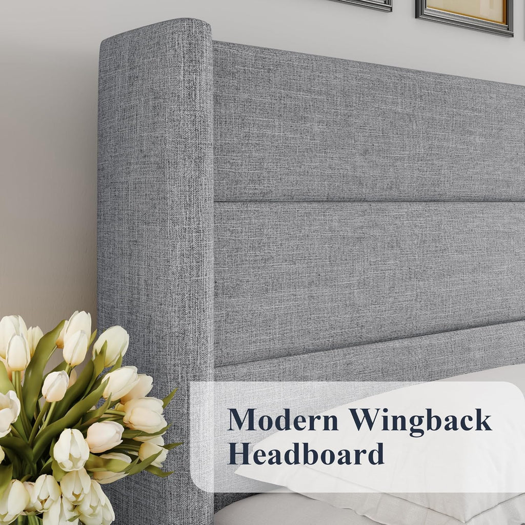Allewie Queen Size Lift Up Storage Bed Modern Wingback Headboard Hydraulic Support
