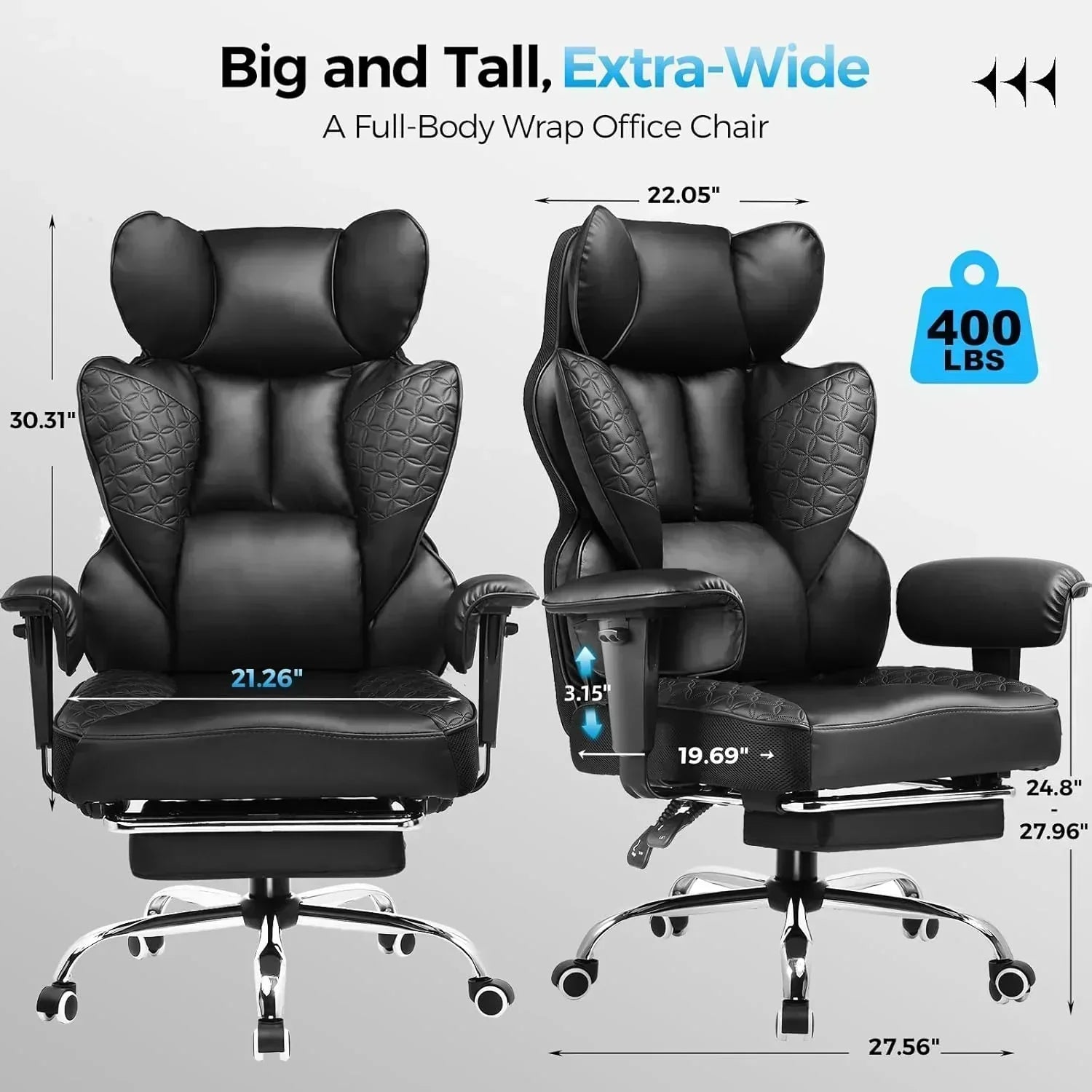 Large Tall Gaming Chair 400 lb Heavy Duty Office Chair