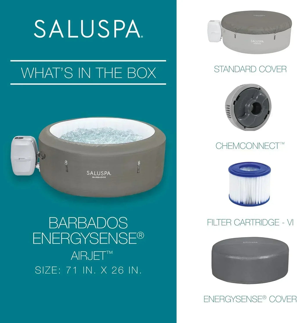 Bestway SaluSpa Miami EnergySense AirJet Inflatable Hot Tub Spa 71 x 26 Portable Hot Tub