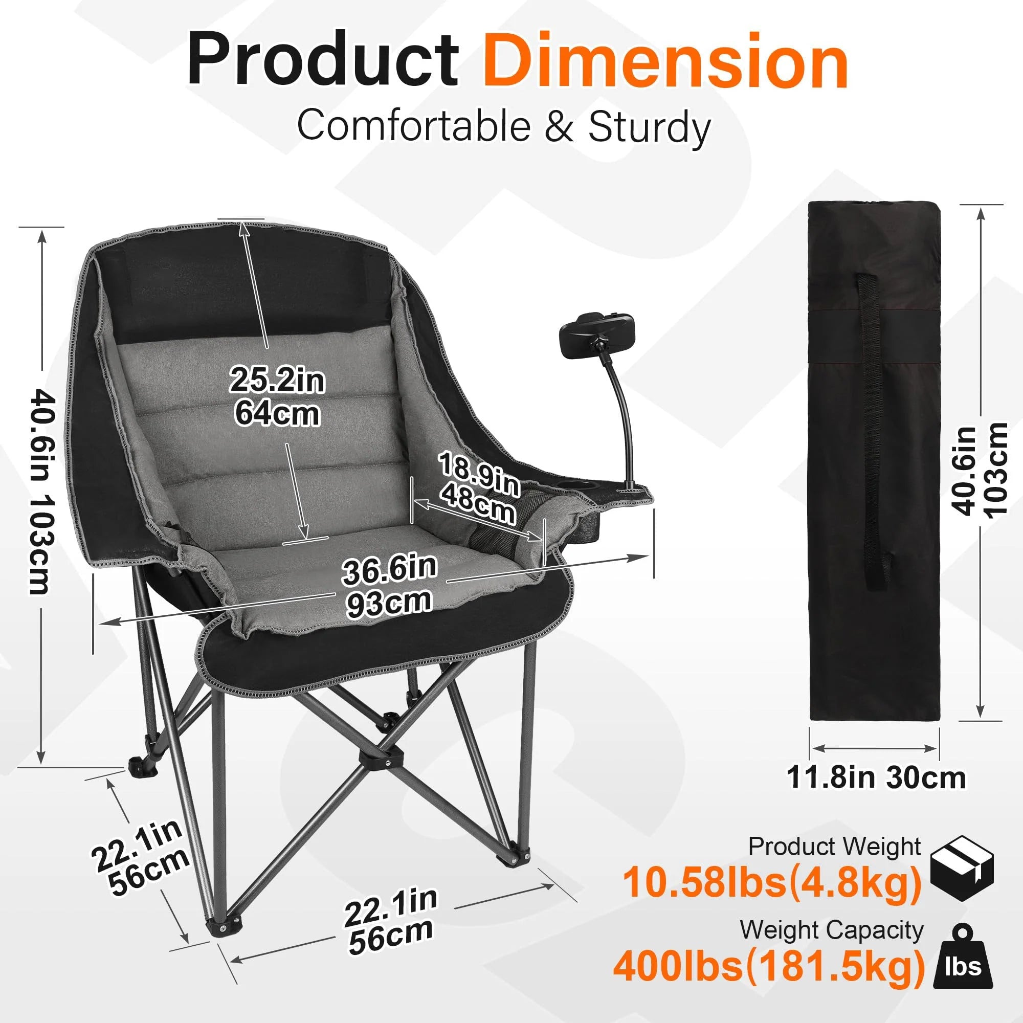 Oversized Folding Camping Chair for Adults Heavy Duty 400 lbs with Cup Holder Phone Holder Pocket