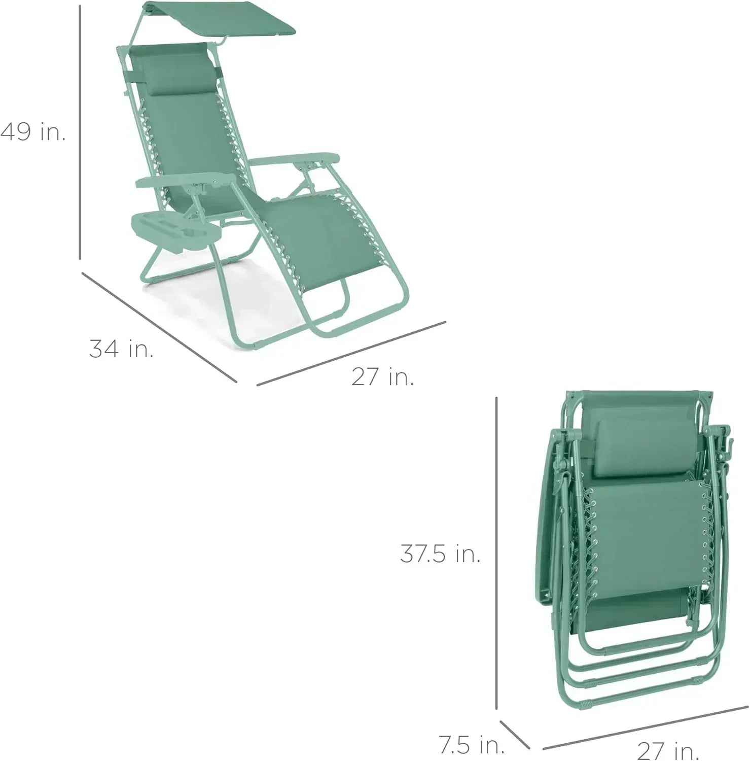 Best Choice Products Folding Zero Gravity Recliner Patio Lounge Chair Adjustable Canopy Shade