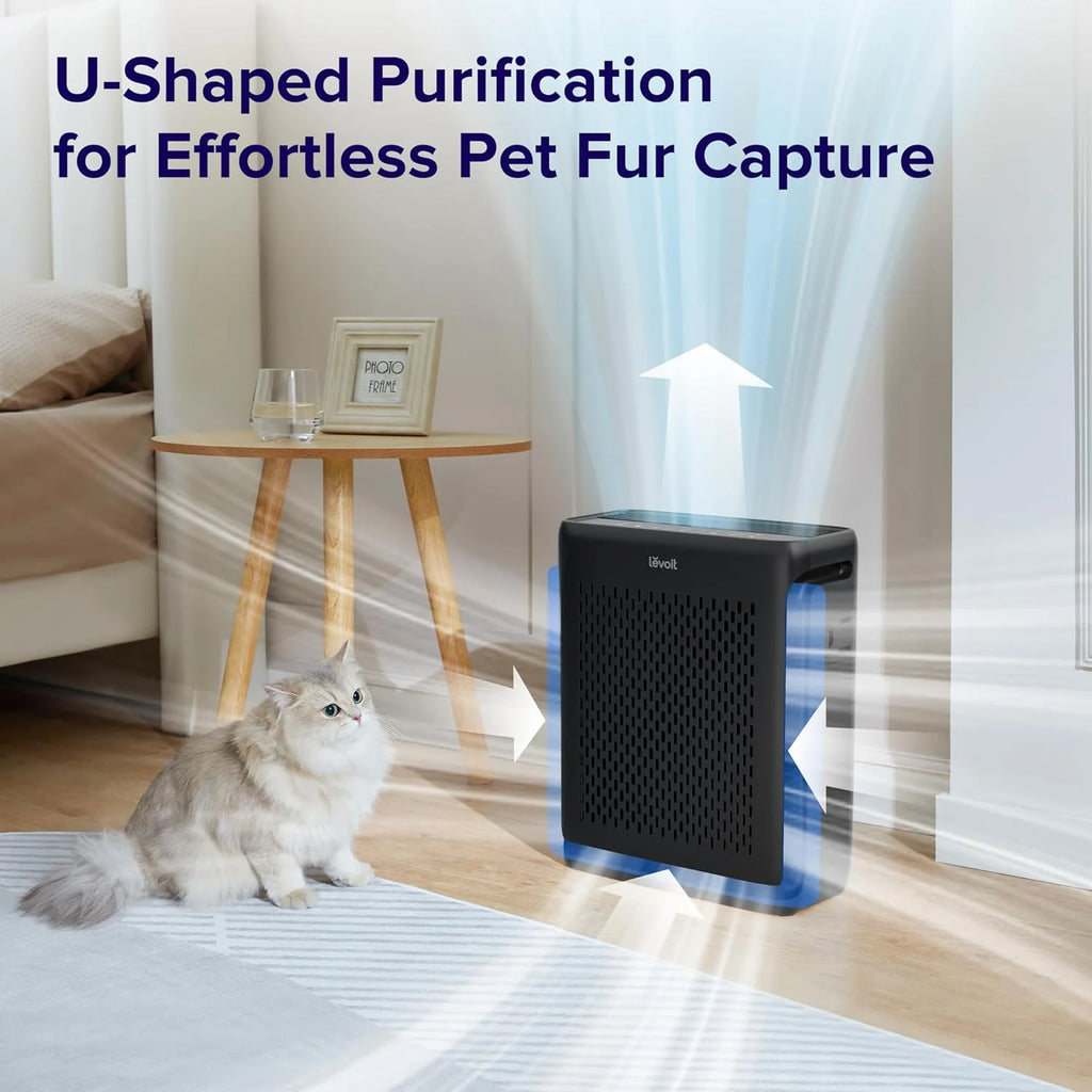 Large-room air purifier for home use with air quality monitor, washable pre-filter, and pet-friendly