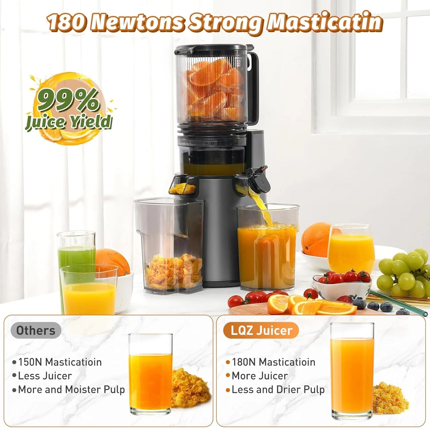 Cold Press Juicer Juicer Machines with 5.4 Wide Feed Chute Professional Slow Masticating Juicer