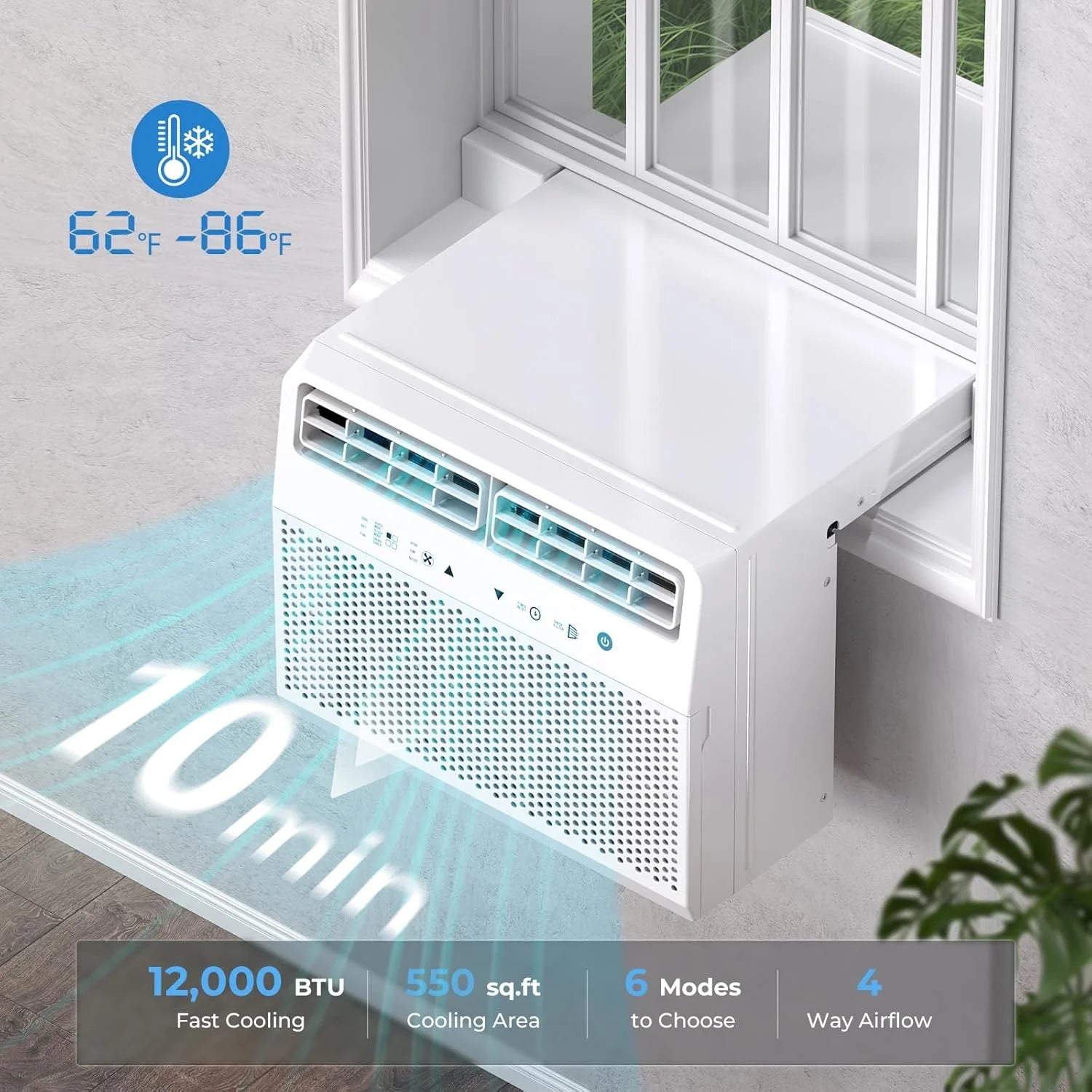 Antarctic Star U-Shaped Air Conditioner Window Unit 12000BTU Ultra Quiet Window Air Conditioner Cools up to 550 Sq. Ft