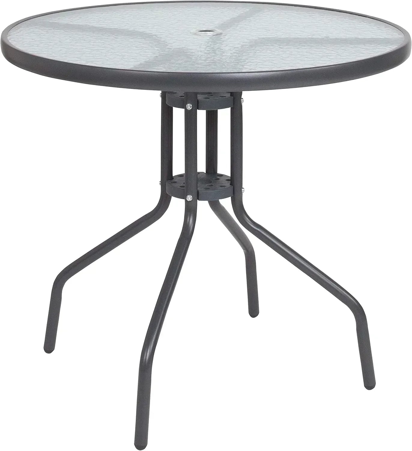 EMMA + OLIVER 6 Piece Brown Patio Garden Set with Umbrella Table Set of 4 Folding Chairs