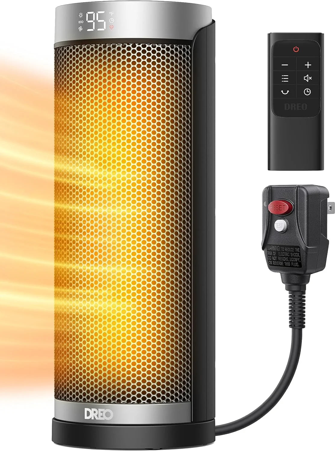 Dreo Space Heater, 1500W Electric Heaters for Indoor Use with Thermostat, 70�� Oscillation, 8 Safety Protections, 5 Modes, Remote, 12H Timer, Quiet Portable Heater for Office, Bedroom, Large Room