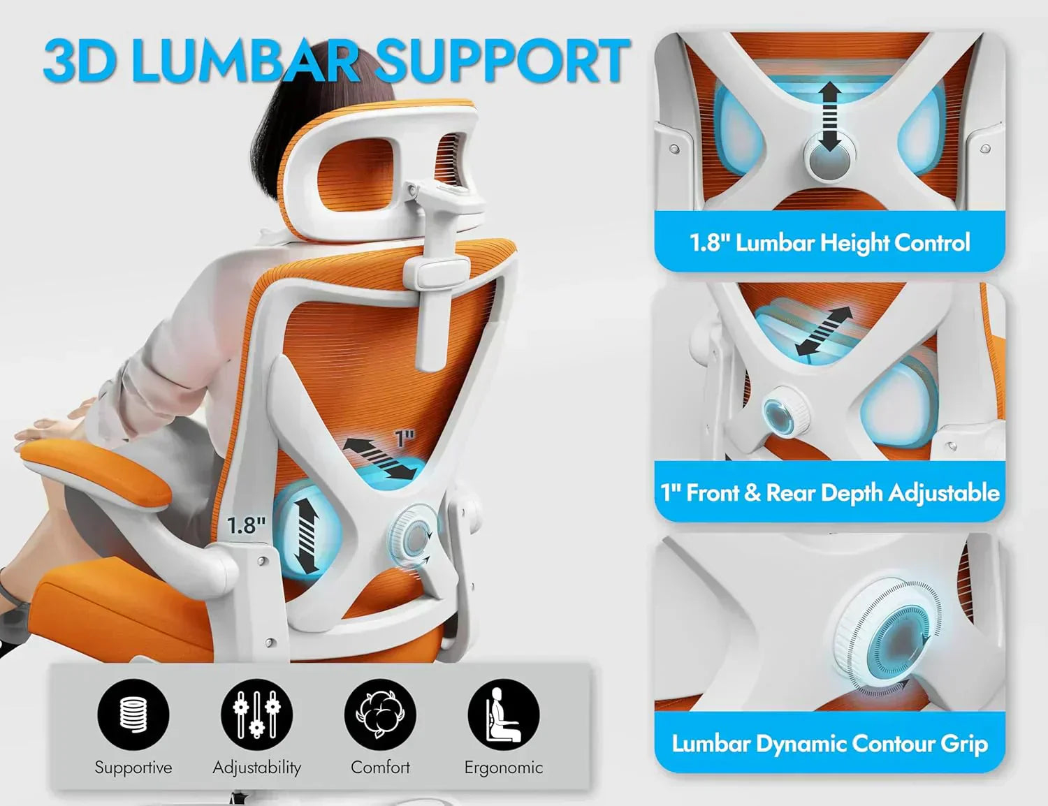 Office computer desk and chair gaming chair with lumbar support and headrest