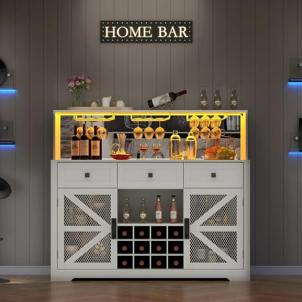 Wine Bar Cabinet with LED Light Liquor Cabinet with Glass Holder Coffee Bar for Liquor