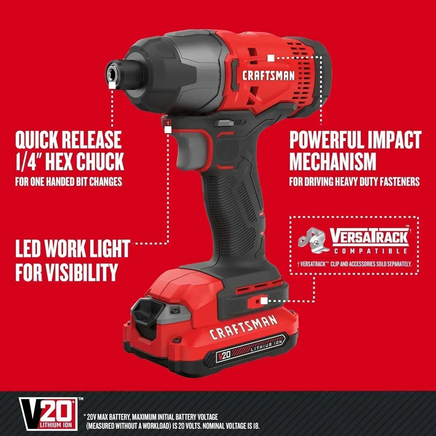 20V MAX Impact Driver Kit 1/4 Inch 2,800 RPM LED Work light Battery and Charger Included