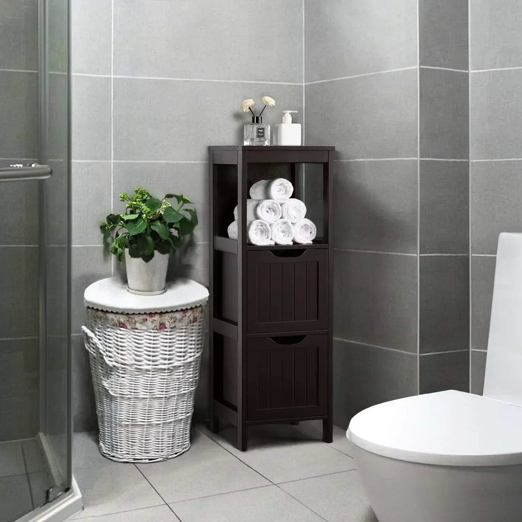 Bathroom Floor Cabinet Wooden Storage Cabinet with 2 Drawers Multifunctional Side Organizer Rack