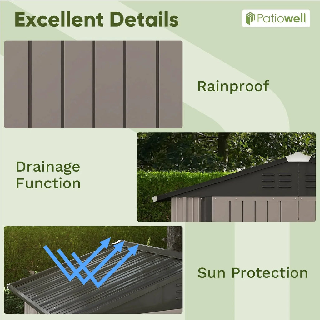 Patiowell 5x3 FT Outdoor Storage Shed Tool Shed with Sloping Roof and Lockable Door Metal Shed