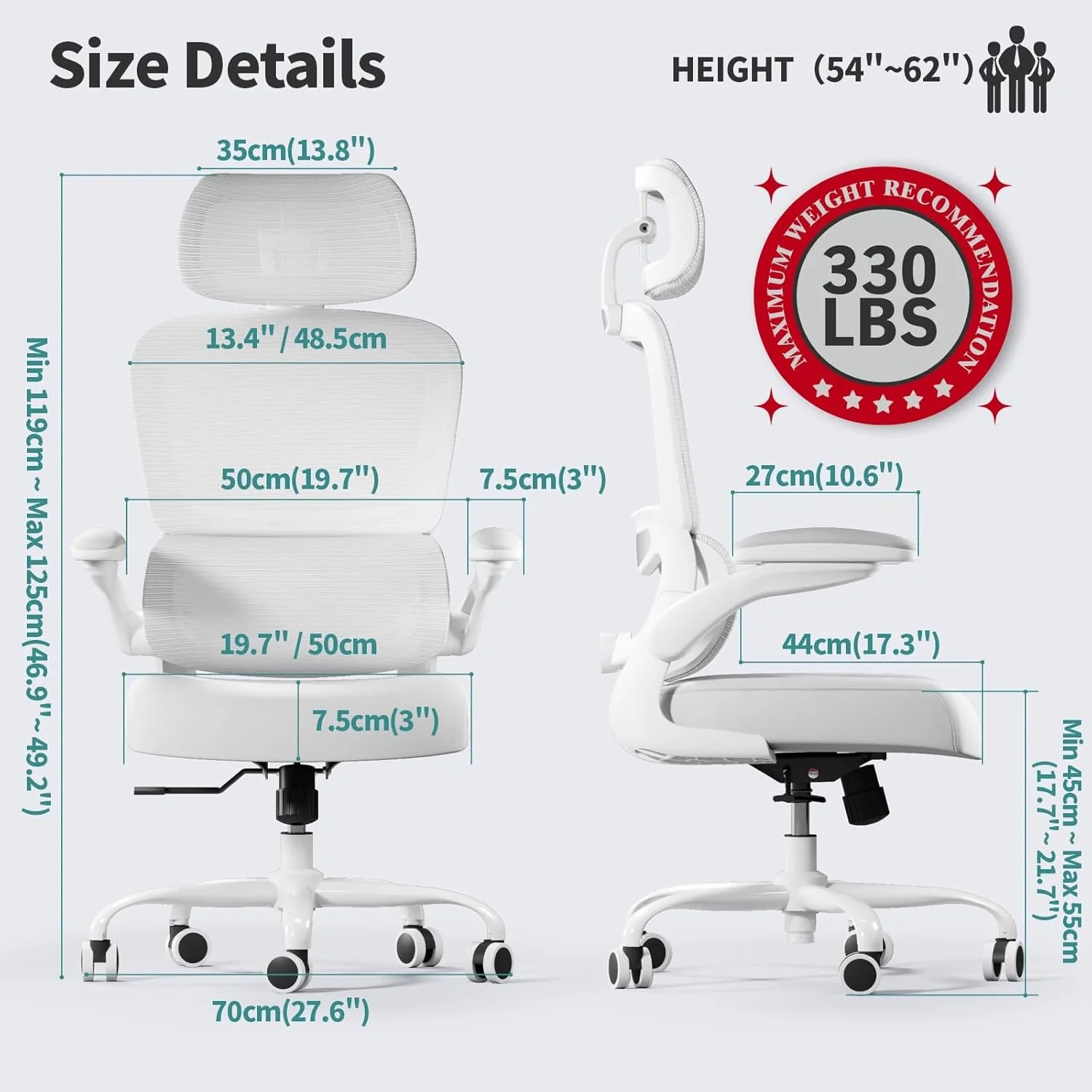 Office Chair Ergonomic Desk Chair, 330 lbs Home Mesh Desk Chair with Wheels, Comfortable Gaming Chair, High Back Office Chair