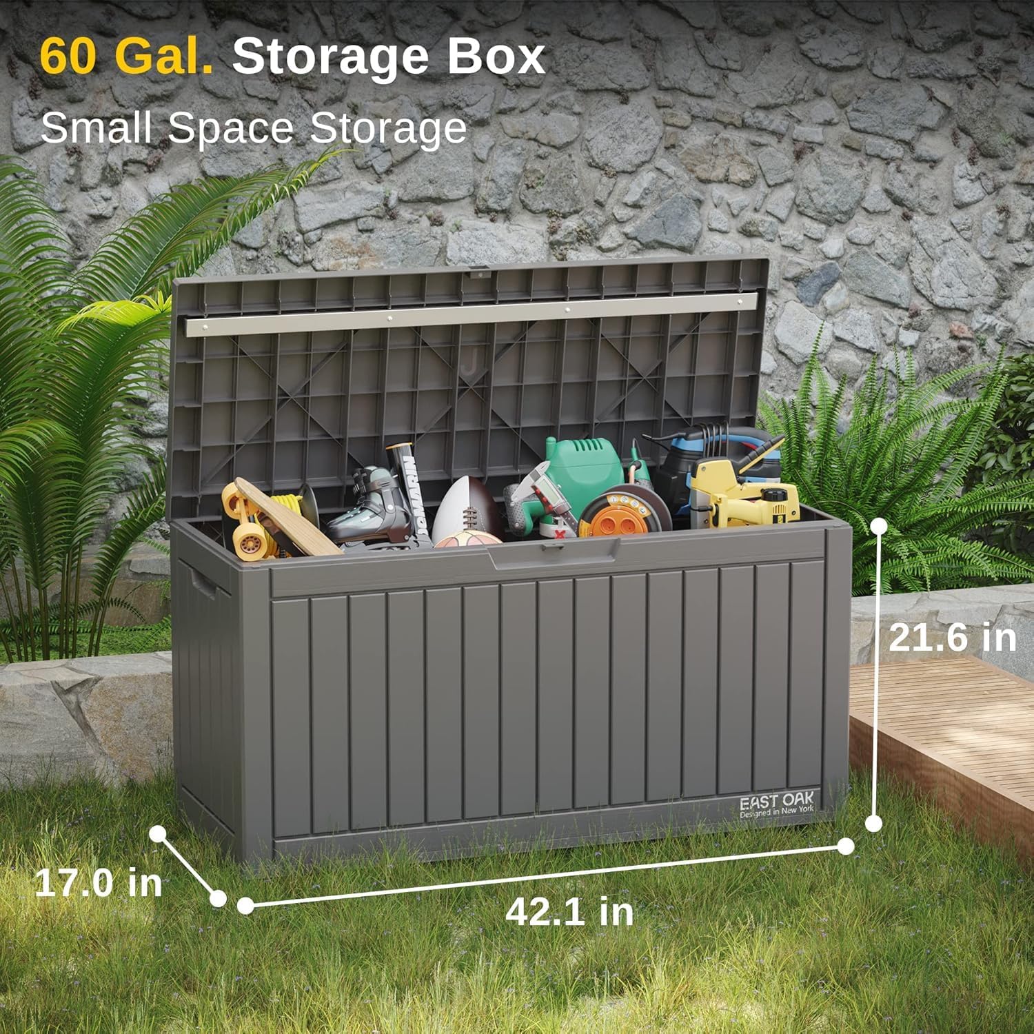 EAST OAK Outdoor Storage Box 60 Gallon Deck Box Indoor and Outdoor Use Waterproof Resin Storage