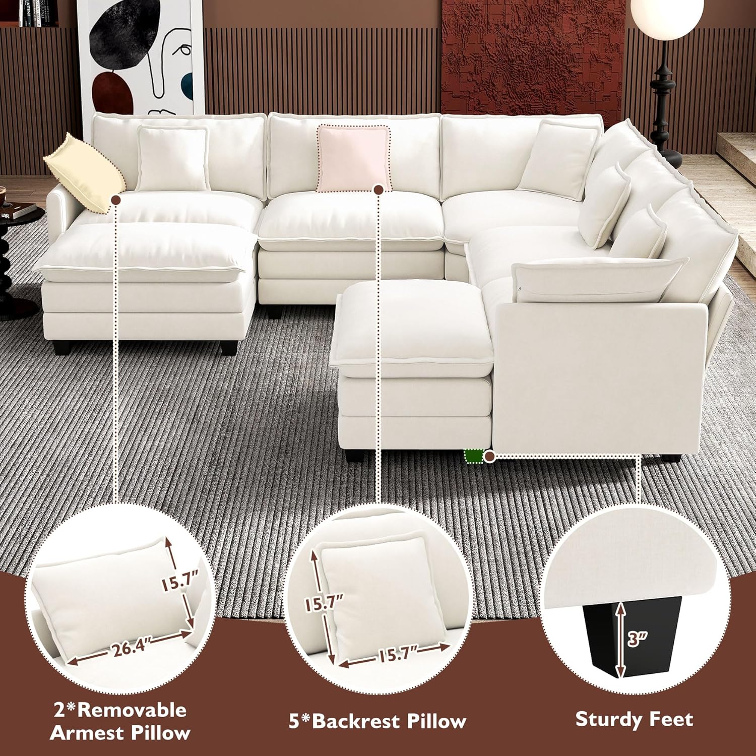 ihanherry 146-inch U-shaped modern sofa modular area cloud sofa