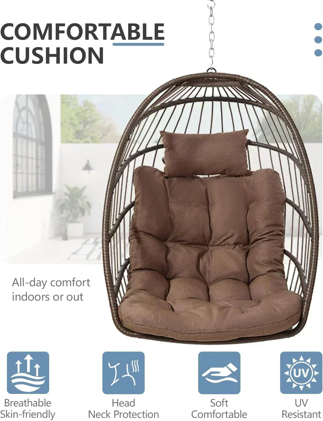 SWITTE Egg Chair Outdoor with Stand Indoor Wicker Hanging Egg Swing Chair with Cushion