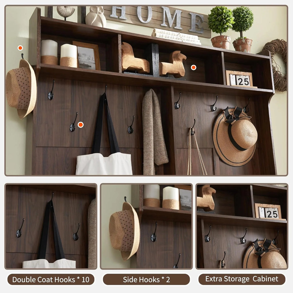JXQTLINGMU 59-inch Farmhouse Foyer Tree with Shoe Storage, Entryway Bench Foyer Coat Rack Cabinet