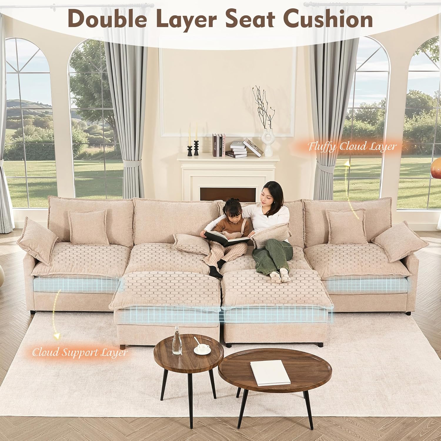 108 Inch U Shape Sofa Sectional Sofa Comfortable Cloud Sofa Living Room Deep Seat Sofa