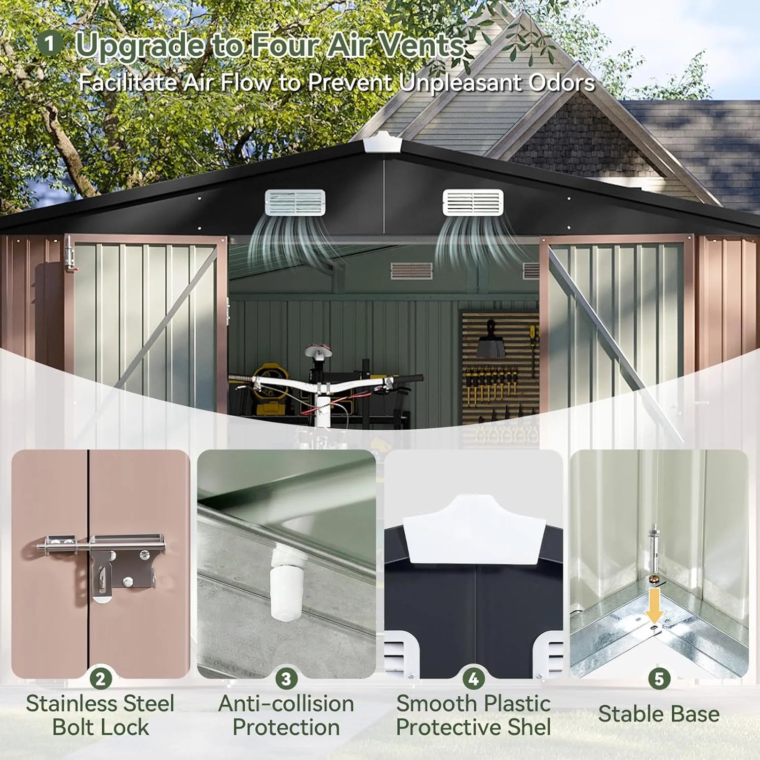 Aoxun 6.2x4 FT Shed Outdoor Storage Shed Metal Garden Shed Slooping Roof Tool Shed Bike Shed