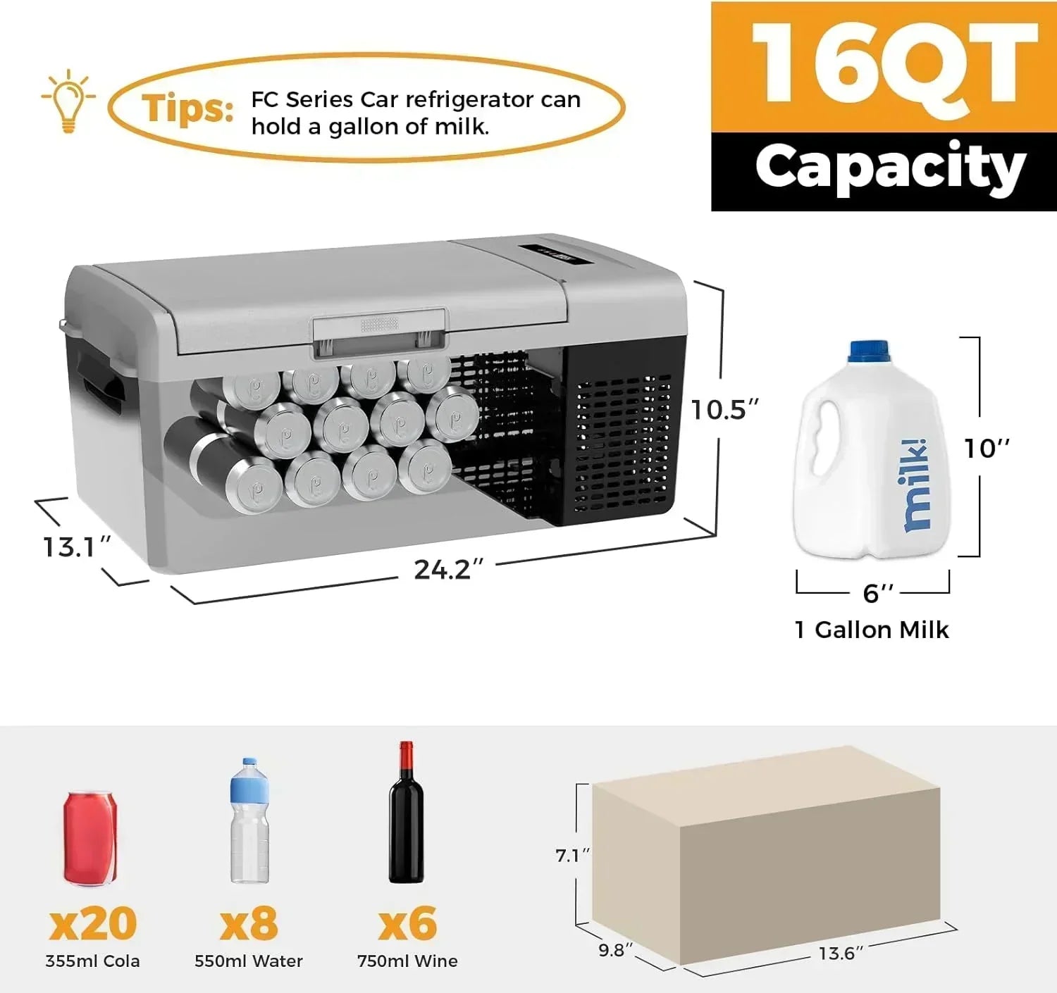 12V Refrigerator 21 Quart Portable Freezer 50 Hours Keep Cool Electric Cooler Car Refrigerator