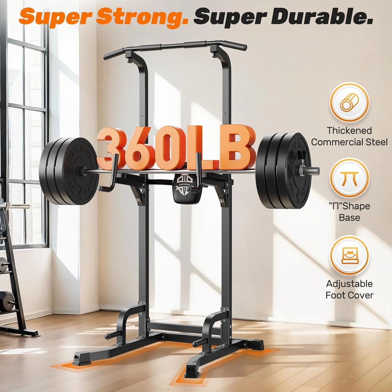 Sportsroyals Power Tower Pulp Up Bar Station, 450 lbs stable suspended immersion tilt station