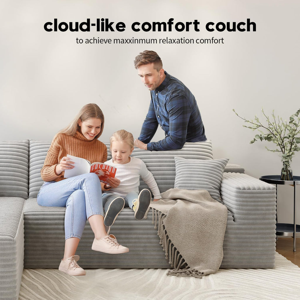 107.5 Cloud Modular Sectional Sofa Couch with L-Shape Chaise,Modern Minimalist Upholstered Couches