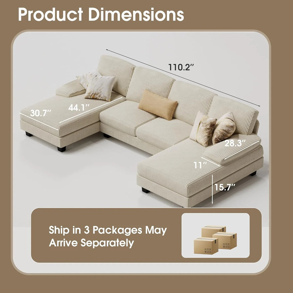 Furmax Sectional Couches for Living Room U-Shaped Sofa Couch Linen Fabric 4 Seat Sofa Set