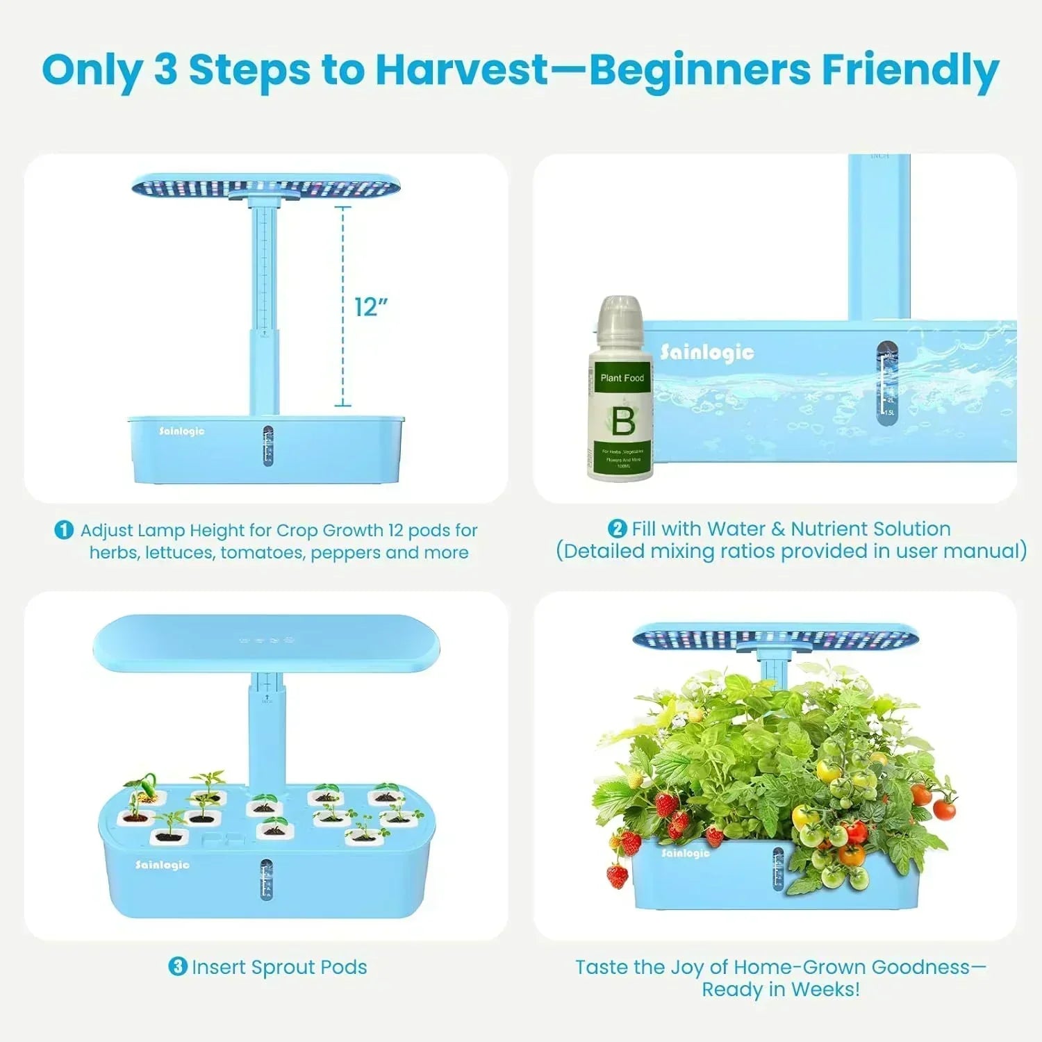 Hydroponic Planting System Kit 12 Watering Planters Smart Indoor Garden with APP