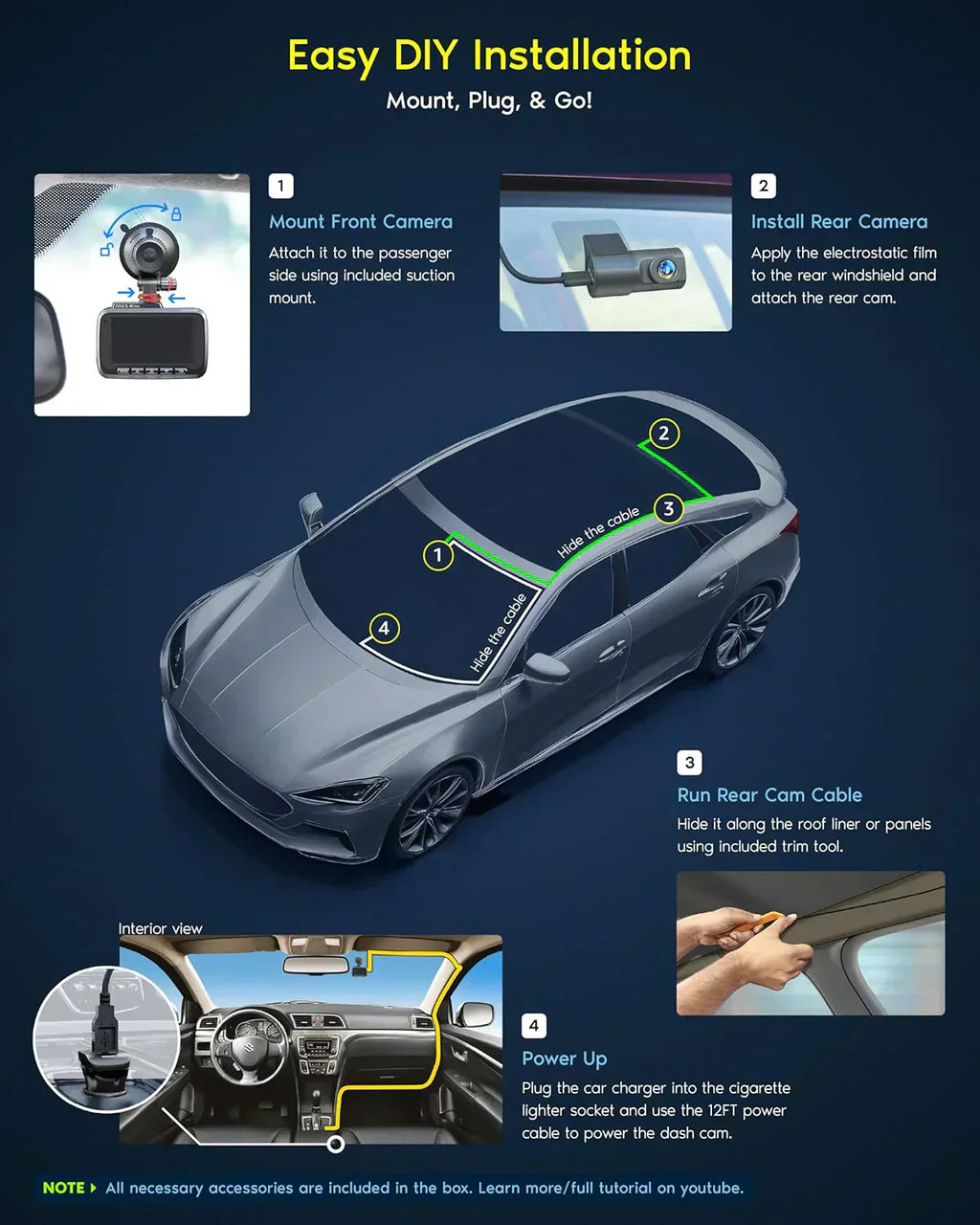 Driving recorder dual instrument cam front and rear Starvis 2 sensor free 128GB card 5G WiFi