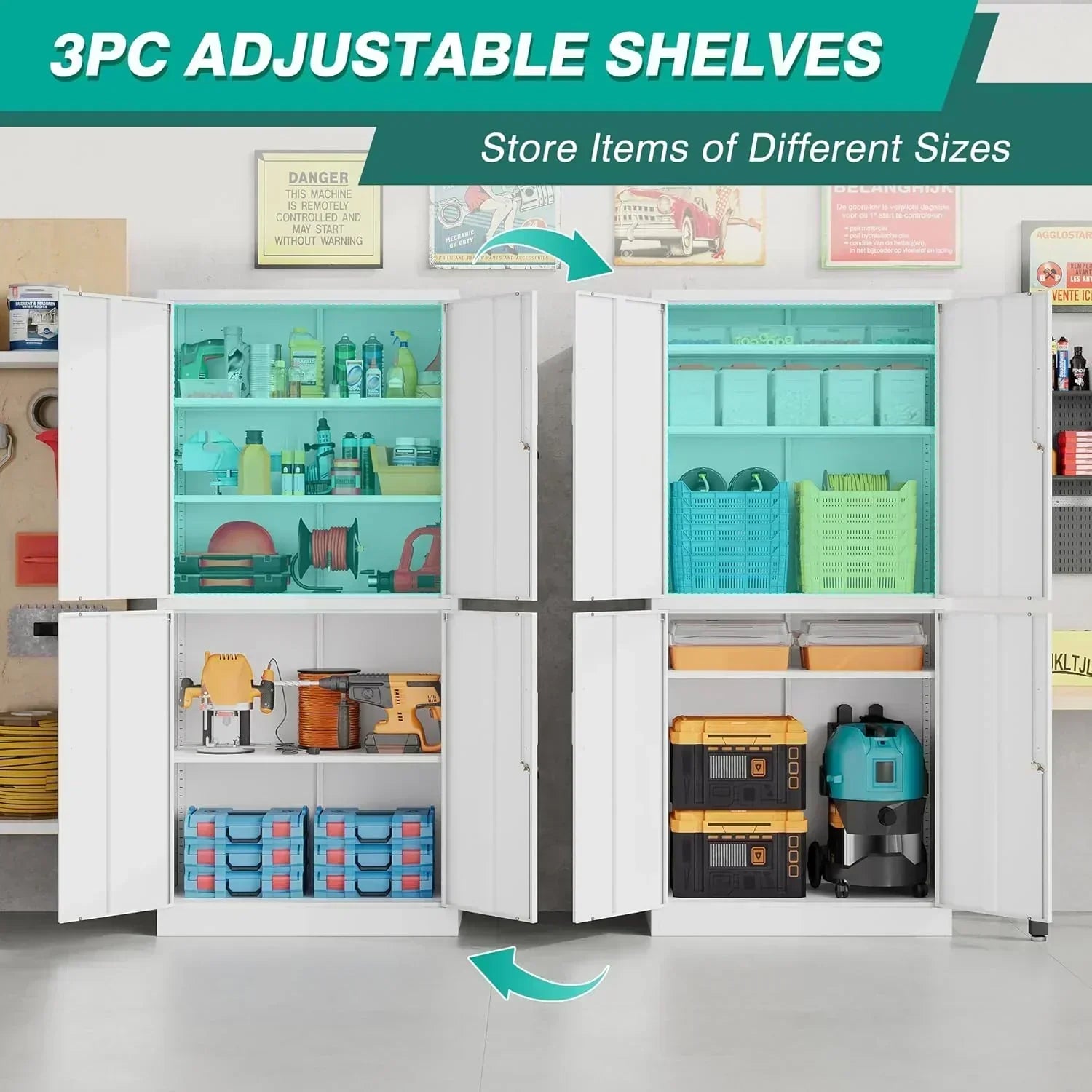 Metal Storage Cabinet with 2 Doors and 6 Shelves Black Metal Cabinet Garage Storage Cabinet