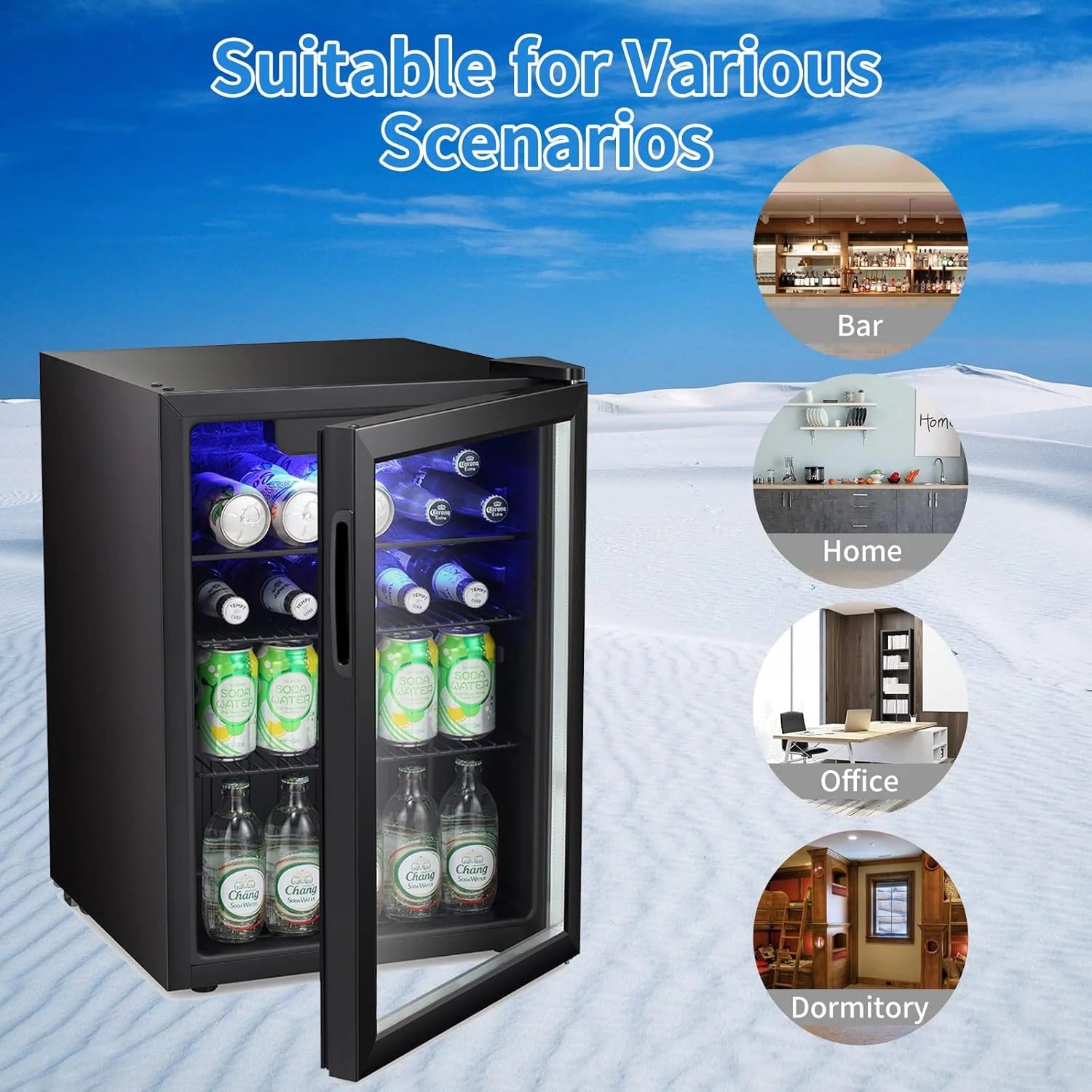 Antarctic Star Beverage Refrigerator Cooler 68 Can, Mini Fridge with Glass Door for Beer Drinks Wine,Freestanding Small Fridge with Electronic Temperature Control for Home and Bar,1.7 cu.ft