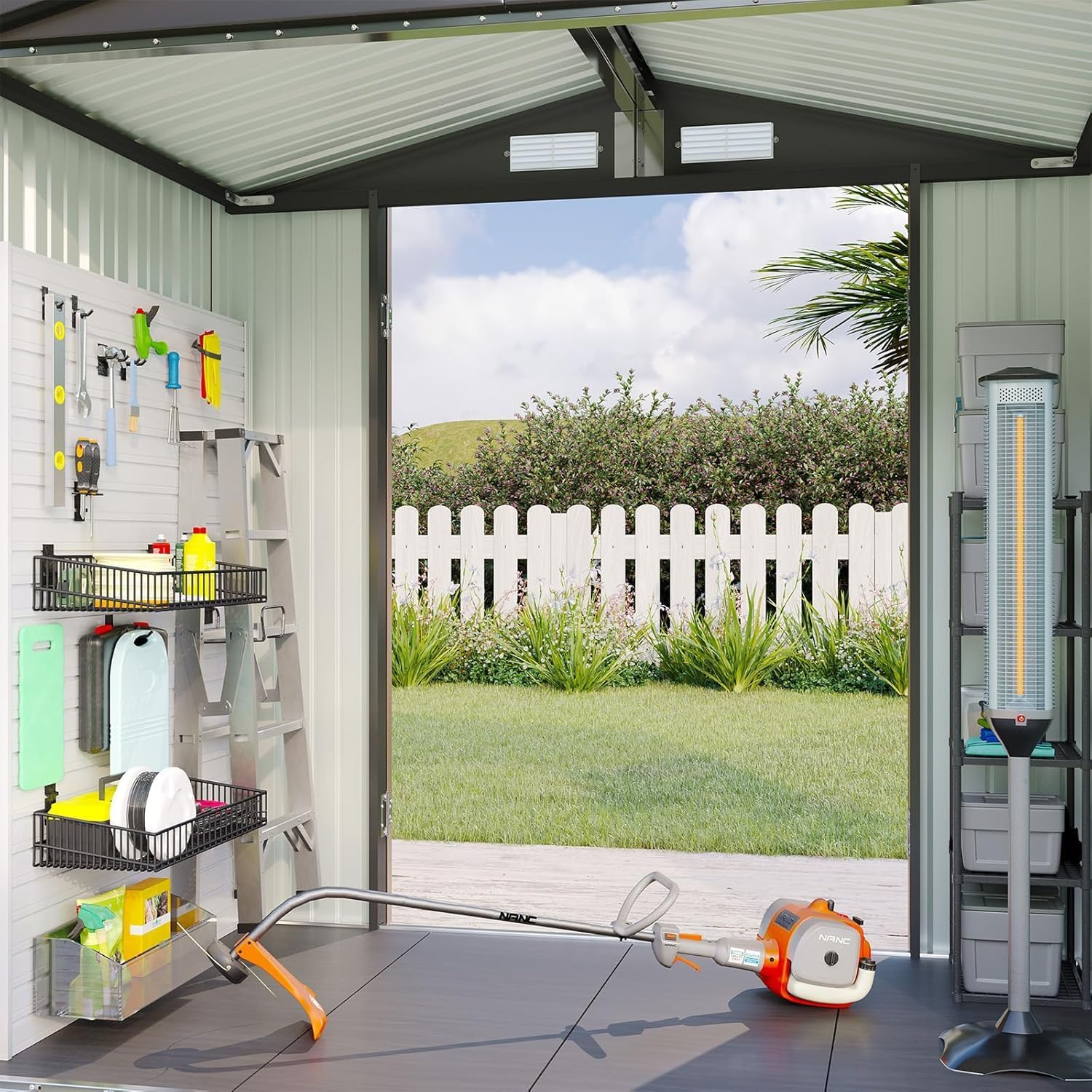 Aoxun 7.4x5.3FT Shed with Floor Galvanized Steel Outdoor Storage Shed Metal Garden Shed