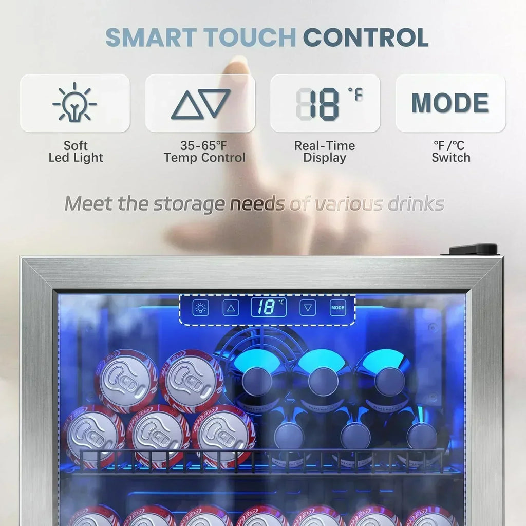 Beverage Refrigerator Cooler-120 Cans Freestanding Mini Fridge Cooler with Glass Door