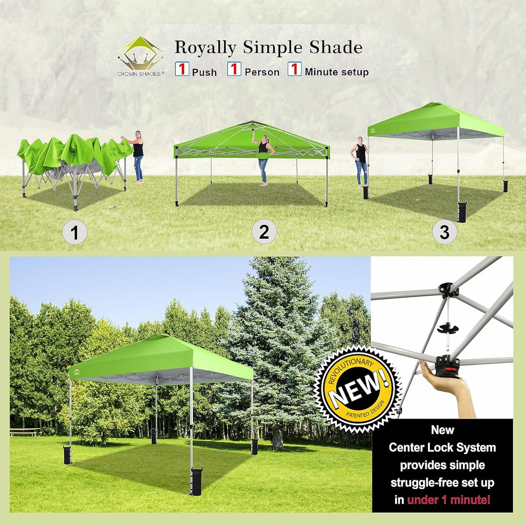 10x10 Pop-Up Awning One-Click Installation Beach Tent Outdoor Sunshade Silver Coated Top