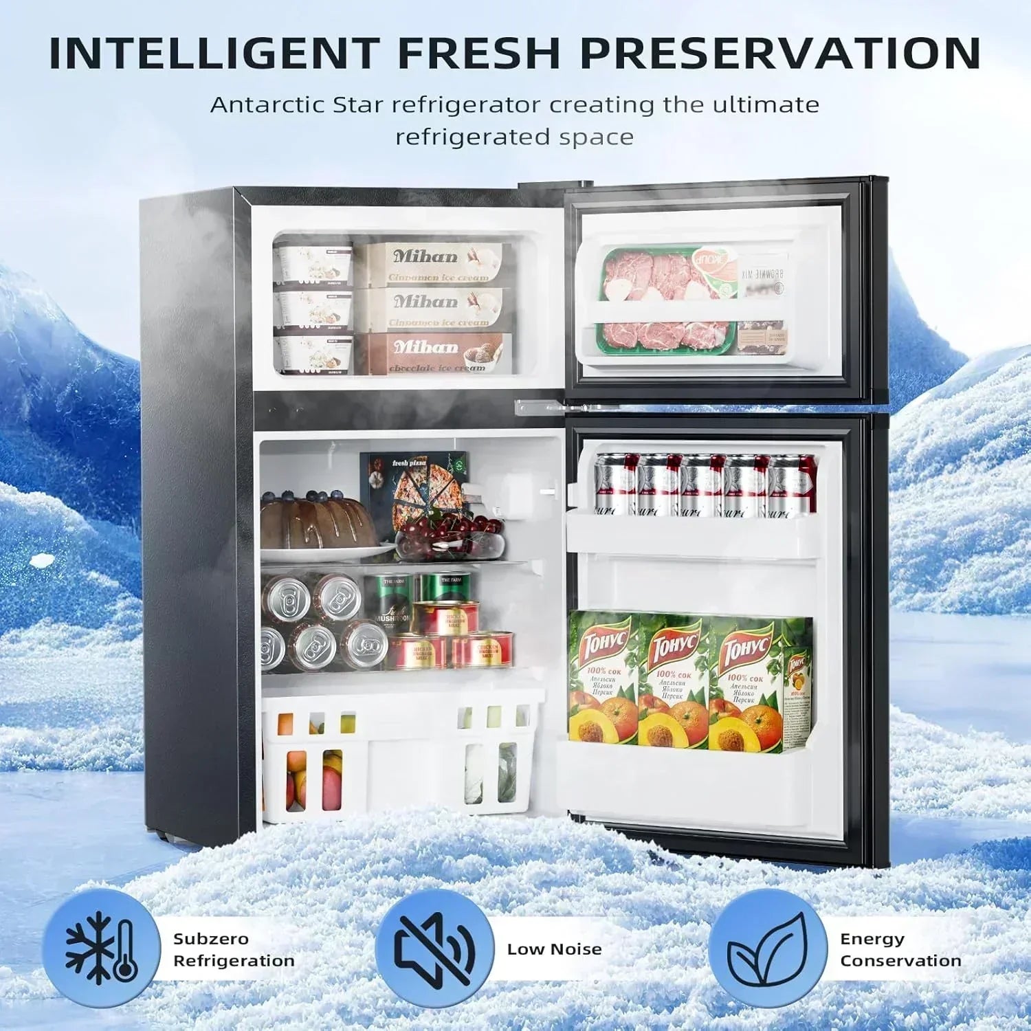 Antarctic Star 3.2 Cu.Ft Mini Refrigerator with Freezer Double Door Fridge Compact Refrigerator