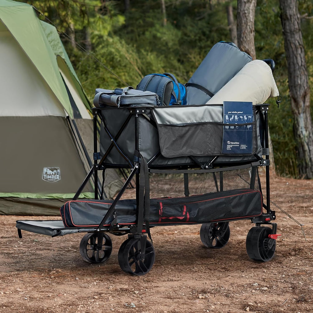 400L Large Capacity Folding Double Decker Cart with Brakes 54 Inch Extra Long Extended Cart